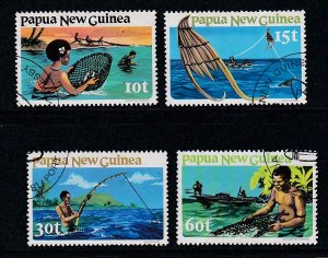 Papua New Guinea # 545-548, Fishing Methods, Used Set, 1/2 Cat.