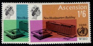 ASCENSION QEII SG97-98, 1966 WHO headquarters set, NH MINT.