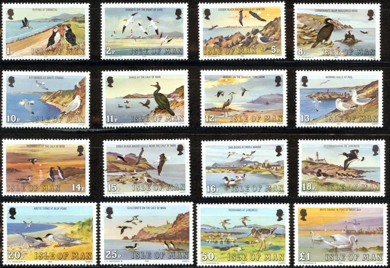 Isle of Man 1983, Birds  MNH Set   # 224-239