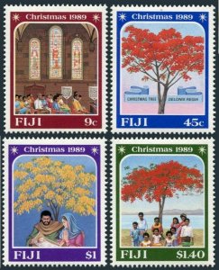 Fiji 615-618,MNH.Michel 610-613. Christmas 1989.Church service,Tree.