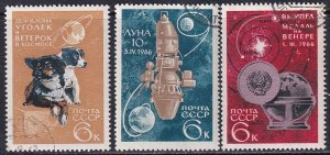 Russia 1966 Sc 3223-5 Venera 3 Dog Space Flight Ugolek and Veterok Stamp CTO