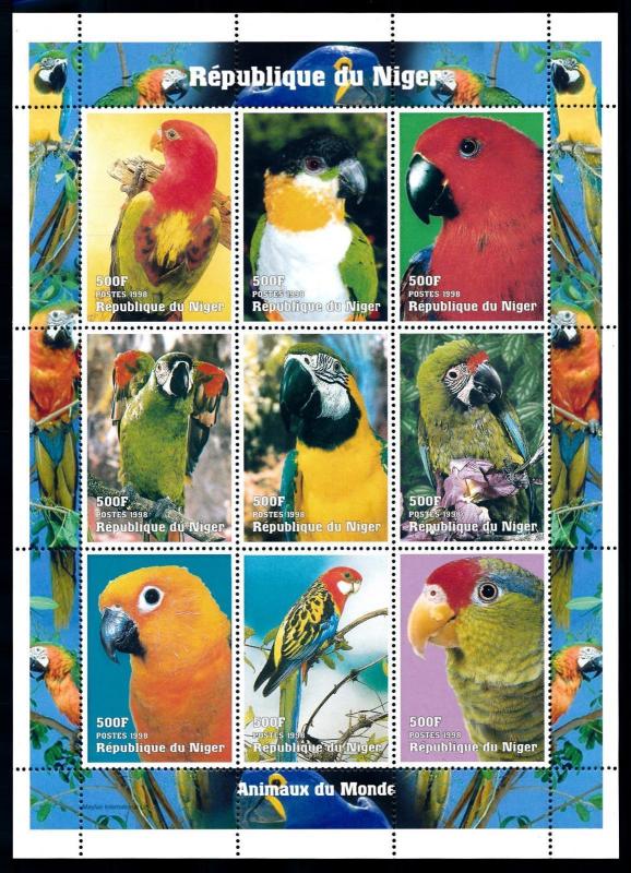 [95392] Niger 1998 Birds Vögel Oiseaux Parrots Sheet MNH