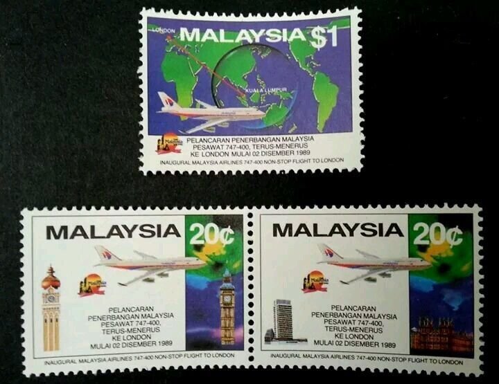 *FREE SHIP Malaysia Airlines Flight To London 1989 Aviation Airplane (stamp) MNH