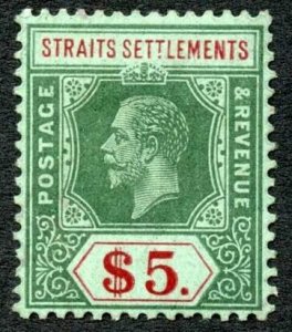 Straits Settlements SG212a 5 Dollar Green and red/Green Wmk MCA M/M Cat 140 pou