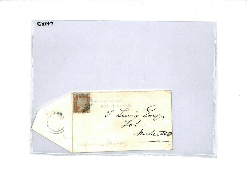 GB WALES Cover BLUE NUMERAL Carmarthens *Whitland* UDC Penny Red {samwells}CX147 