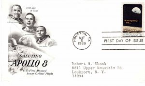 USA 1969 FDC Sc 1371 Saluting Apollo 8 Artcraft Cachet Houston TX
