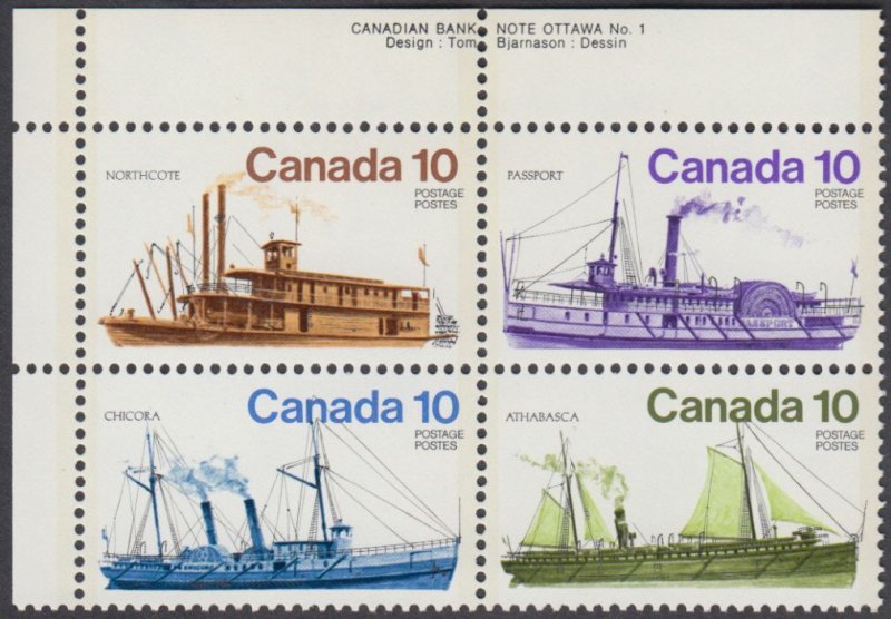 Canada - #703a Inland Vessels Plate Block - MNH