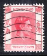 Hong Kong 1946 Sc 159b KGVI 20c scarlet Used