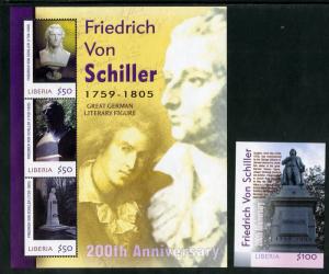 LIBERIA 2357-2358 MNH S/S SCV $13.00 BIN $7.75 FRIEDRICH VON SCHILLER