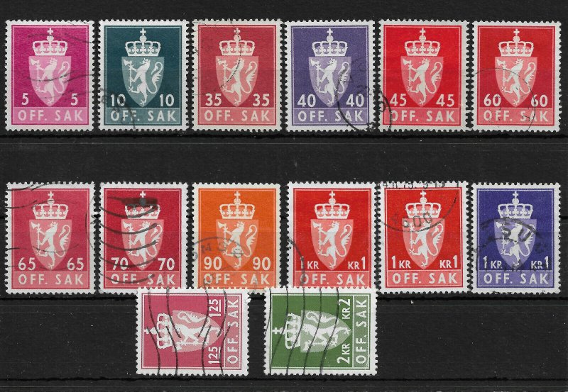 Norway 1955-74 Lot of 14 Arms stamps Officials, VF Clean Used (SL-1)   