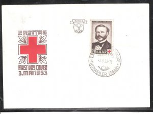 Saar Scott # B95 on First Day Cover with Red Cross CACHET 