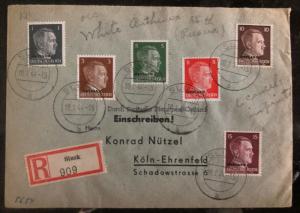 1944 Sluck Belarus Ostland Germany Registered Cover To Koln