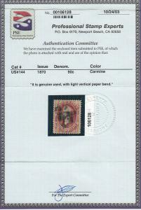 144 VF+ used neat cancel PSE cert .with nice color cv $ 2250 ! see pic !