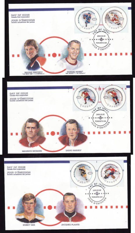 Canada-Sc#1838a-f-stamps on  FDCs-Hockey-Sports-NHL All Stars-Wayne Gretzky,Gord