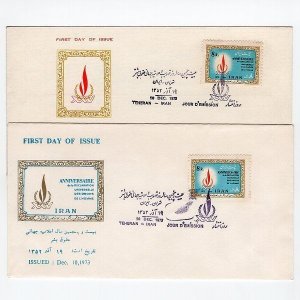 Human Rights Flame 1973 Two Different Cachet First Day Covers