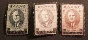 GREECE Scott 469-471 1945 FRANKLIN ROOSEVELT Stamp Set Mint MNH LUX SET z7164