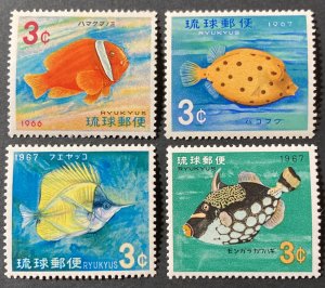 Ryukyu Islands 1966-67 #151-4, Fish, MNH.