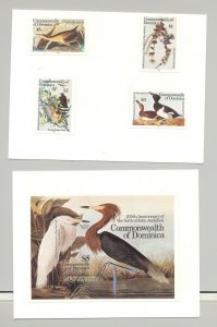 Dominica #891-895 Audubon, Birds 4v & 1v S/S Imperf Proofs Mounted on 2v Cards