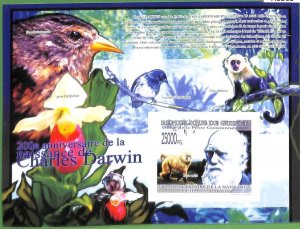 A0565 -  GUINEE Guinea - ERROR  IMPERF SHEET - ANIMALS Monkeys Birds DARWIN 2009