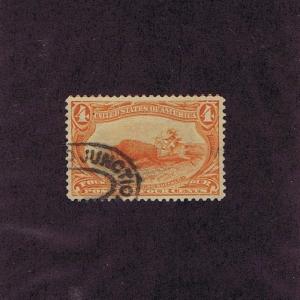 SC# 287 USED 4c INDIAN HUNTING BUFFALO, 1898, PARTIAL DOUBLE OVAL CANCEL NICE! 