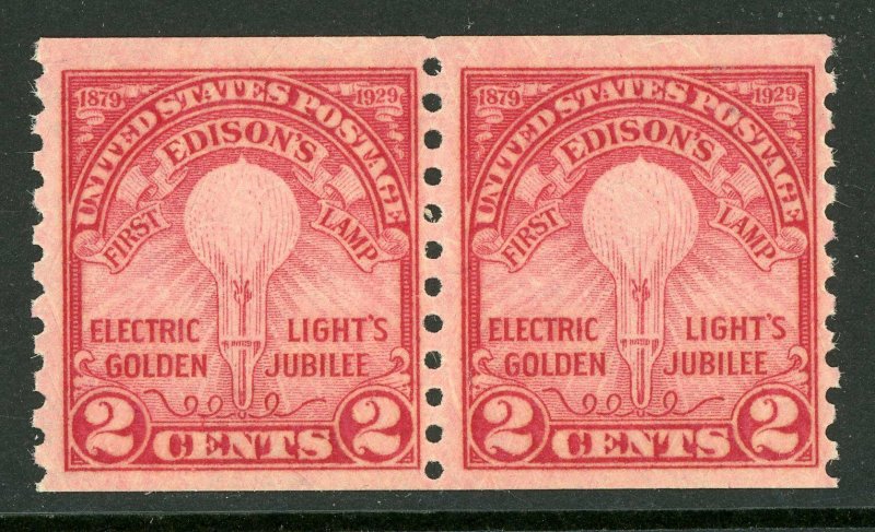 USA 1929 Edison 2¢  Coil Pair Perf 10 Scott 656 MNH K338