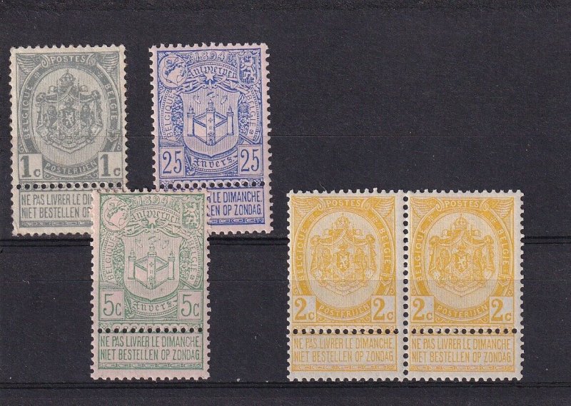 SA15g Belgium 1893 Coat of Arms & 1894 World exposition Antwerp stamps + labels