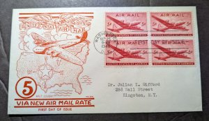 1946 USA Airmail First Day Cover FDC Washington DC to Kingston NY