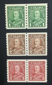 MOMEN: CANADA SC #228-230 1935 COIL PAIRS MINT OG NH SUPERB LOT #60550