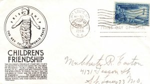 SCOTT 1085 CHILDREN OF THE WORLD ON ANDERSON CACHET FDC DOUBLE CANCELS 1956