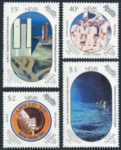 Nevis 586-589,590,MNH.Michel 518-521,522 Bl.20. Moon Landing-20,1989.Apollo 12.