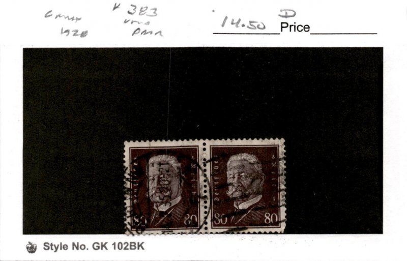 Germany, Postage Stamp, #383 Pair Used, 1928 Hindenburg (AJ)