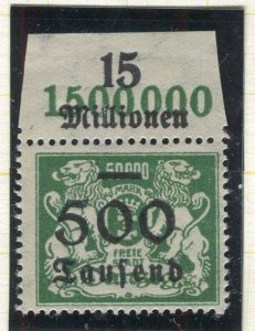 DANZIG; 1923 early surcharged issue fine Mint hinged 500 Tausend value