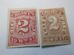US Local Stamps, Scott # 54L1, Typo 1870 Pair of 2 Mix Condition MH NG & MH OG,