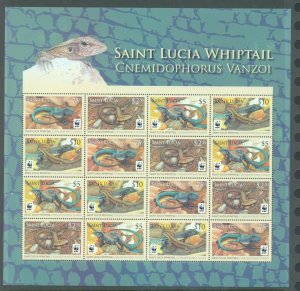 St Lucia 2008 WWF Whiptail Lizard sg.1370-3 sheet of 16 MNH