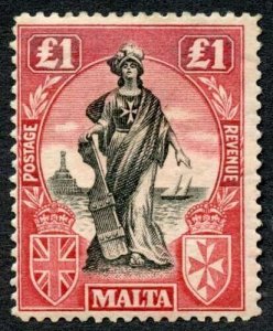 Malta SG139 One Pound Black and carmine-red Wmk Sideways M/M Cat 150 pounds