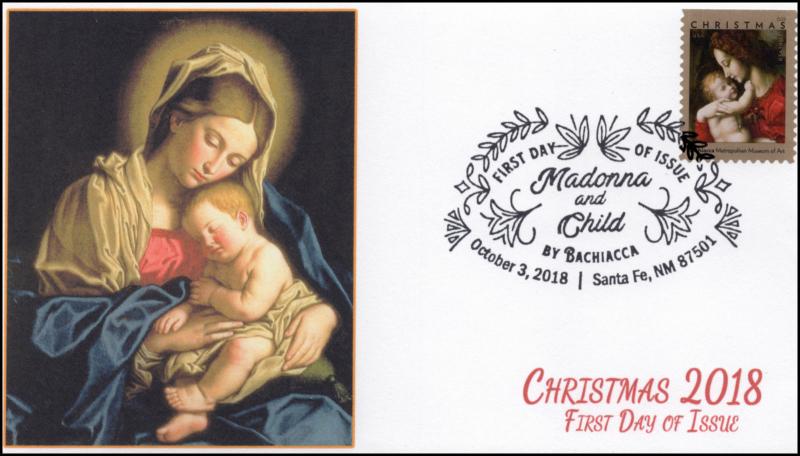 18-268, 2018, Madonna and Child, Pictorial Postmark, First Day Cover, Christmas