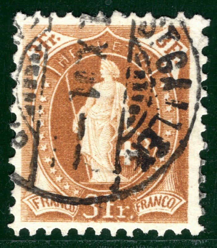 SWITZERLAND Helvetia Scott.88a 3Fr High Value St Gallen CDS Used c$37 ORANGE35