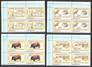 Senegal Serval Galagos Bush Pig Leopards 4v Corner Blocks of 4 SG#910-913