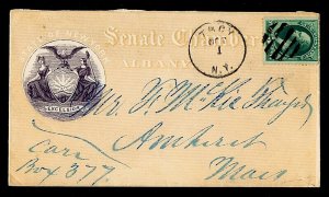 US 158 1873 on Senate Chamber Albany NY cover grid cancel Troy NY Oct 1