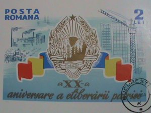 ROMANIA STAMP-1964-SC#1664- 20TH ANNIV: ROMANIA LIBERATION  IMPERF:-CTO-NH SHEET