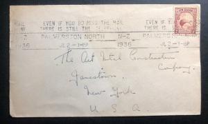 1936 Palmerston New Zealand Slogan Cancel Cover To Jamestown NY USA