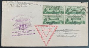 1933 USA LZ 127 Graf Zeppelin cover Century Of Progress Exposition Sc#C18 Block