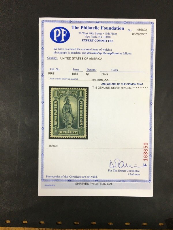 momen: US Stamps #PR81 Mint OG NH VF PF Cert LOT #88755