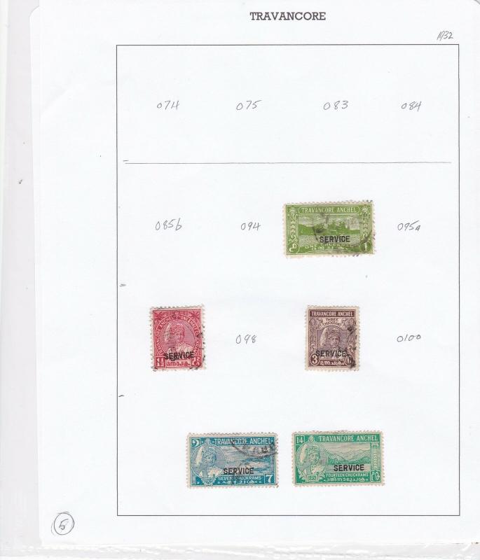 india states travancore stamps on 2 album page ref 13416