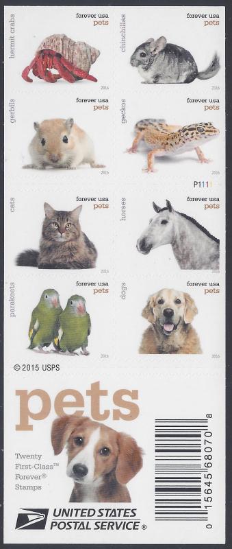 #5106-5125 (47c Forever) Pets  Booklet of 20 2016 Mint NH