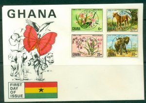 Ghana 1970 Fauna & Flora, Elephant, Lion, Flowers FDC