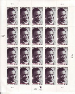 3834 Paul Robeson, Actor,  Black Heritage MNH 37 c  Sheet  of 20  FV $7.40  2004