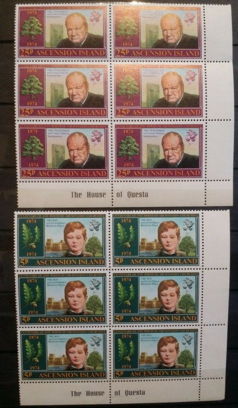 1974 Ascension Island Winston Churchill Anni of Birth Block of 6 MNH