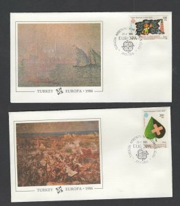 Turkey  #2345-46  (1986 Europa set) on two unaddressed Fleetwood FDCs