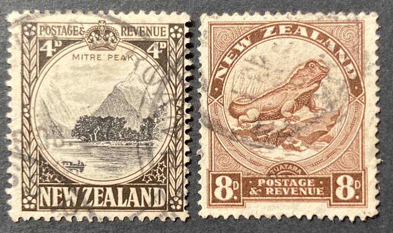 New Zealand 1935 #191,194, Mitre Park & Tuatara, Used, CV $15.50